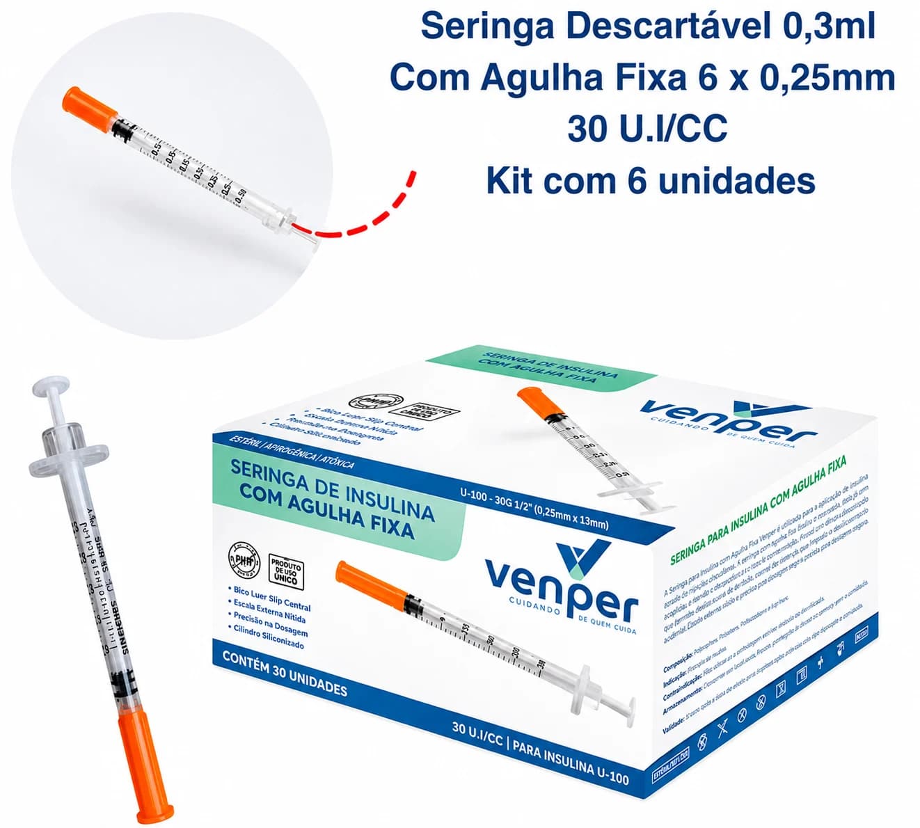 Seringa Descartavel 0,3ml ( kit com 6 unidades )